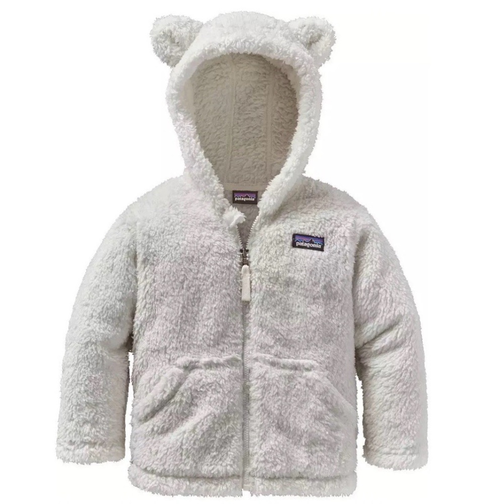 Patagonia Kids White Furry Hooded Zip Jacket with Bear Ears